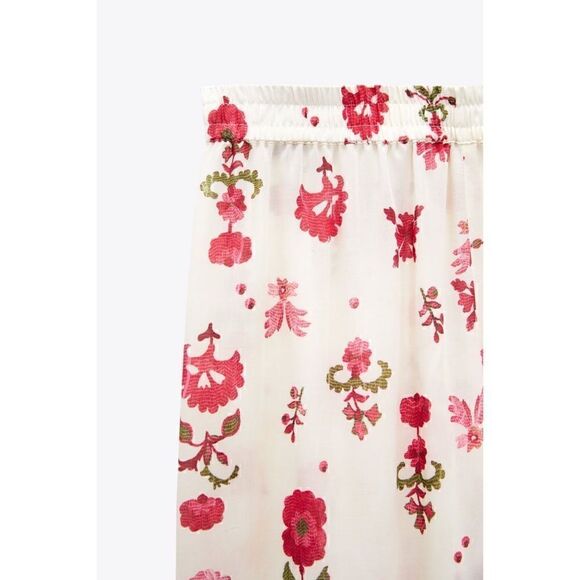 NWT Zara Floral Print High Waisted Pull On Wide Leg Trousers, Size Small - Picture 10 of 16